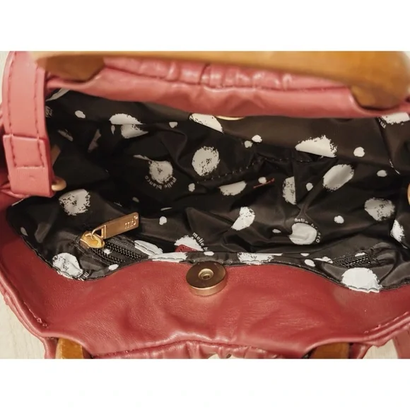 Melie Bianco Pleated Crossbody Bag With Wooden Handles in Burgundy - Picture 5 of 8